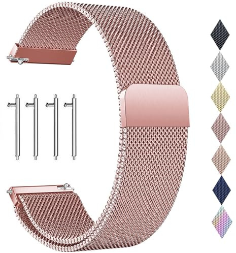 PDSQL Edelstahl Mesh Uhrenarmband, Metall Ersatz Armband Edelstahlarmband mit Magnetverschluss Smartwatch Schnellverschluss Watch Uhren Ersatzband Für Damen Herren (Rosa, 20mm)