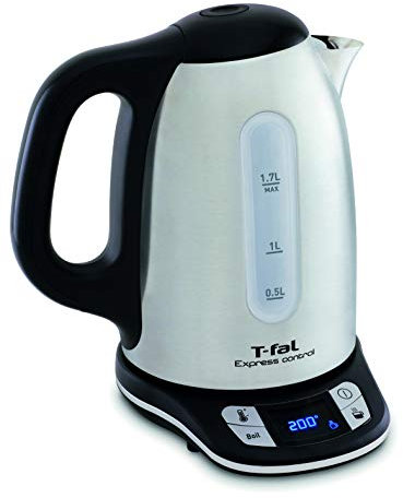 Tefal Bouilloire électrique sans fil inox, 1,7 L, 2400 W, 7 températures réglables de 60 à 100°, Ecran digital, Maintien au chaud 60 min, Express Control KI240D10