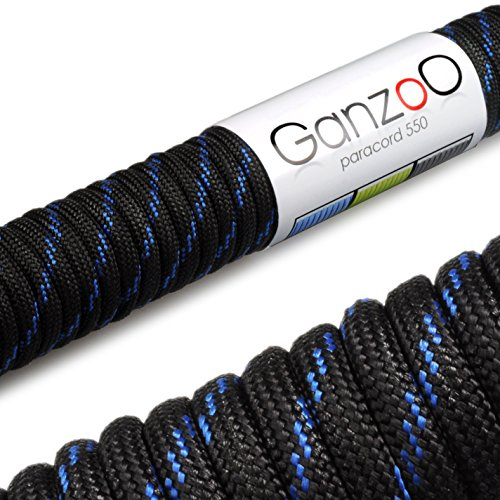 Ganzoo Paracord 550 Seil, Nylon-Polyester, 4mm, Typ 3, 30 Meter, 7 Kernstränge, Outdoor-Schnur, Allzweck-Seil, Hundehalsband, Hundeleine, Armband knüpfen, Camping, Survival - schwarz blau
