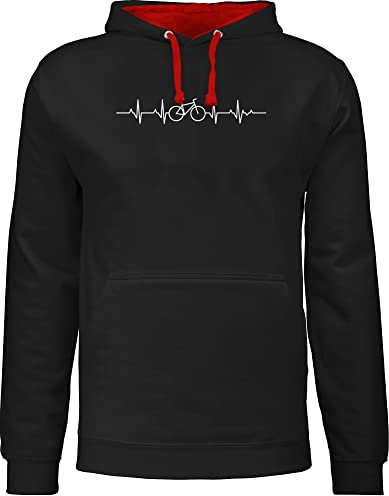 Pullover Herren Frauen Hoodie Kontrast zweifarbig - Fahrzeuge - Herzschlag Fahrrad I Rad Geschenke Mountainbiker Geschenk I Fahrradfahrer I - XL - Schwarz/Rot - radfahren hoody männertagsgeschenke