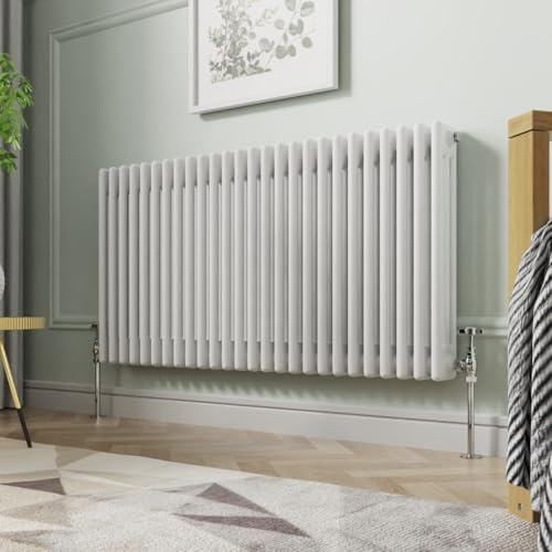 NRG 600 X 1190 mm Gloss White Horizontal Cast Iron Radiator Triple Panel | Radiator Wall Mounted, Traditional Column Radiator, Designer Radiator, Central Heating Rad, for Kitchen, Bedroom, Bathroom