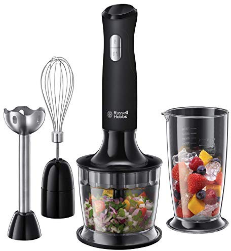 Russell Hobbs Desire 3 in 1 Electric Hand Blender, Fruit & Veg Mini Chopper & Whisk attachment, Stainless steel blending leg, whisk & blades, 500ml capacity chopping bowl & 700ml beaker, 500W, 24702