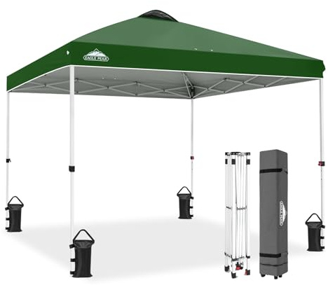EAGLE PEAK 10 x 10 pop-up baldakintält med bärväska, 4 pinnar, 4 rep, 4 viktväskor, lätt att sätta upp tältskärm, 100 kvadratmeter skugga, grön