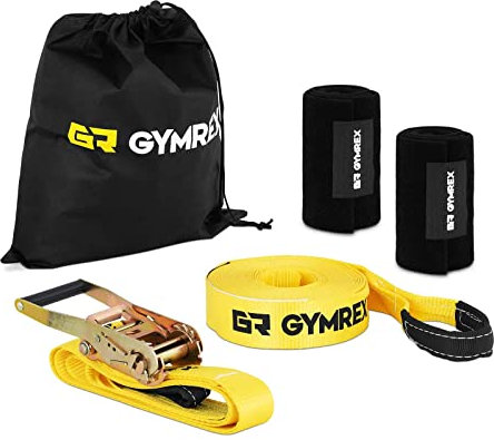 Gymrex GR-SL15 Slackline Trickline 13 m Breite 5 cm Ratsche Anfänger Belastung 3 t Baumschutz