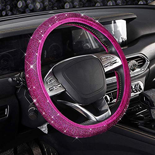 Herbests D-Form Auto Lenkradbezug, Bling Bling Diamanten Strass Mikrofaser Leder Lenkradbezug rutschfest Universal 38cm Lenkrad Abdeckung Auto Lenkradschutz Lenkradschoner Für Damen Mädchen,Lila