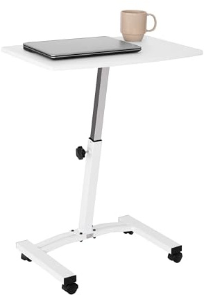Seville Classics Airlift Mobiler höhenverstellbarer Laptop-Ständer, Computer-Arbeitsplatz zum Sitzen, Klassenzimmer, Heimbüro, medizinischer Tisch mit Rollen, Flacher Schreibtisch, 61 cm, Weiß