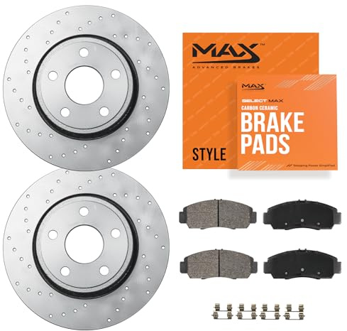 Max Advanced Brakes Rear Brake Kit Compatible With 2019 Chevy Silverado 1500 Excl. Electronic Parking Brake Replacement Cross Drilled Disc Brake Rotors and Ceramic Brake Pads