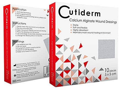 Paquete de 10 apósitos de alginato de calcio de baja adherencia para heridas de 5 cm x 5 cm