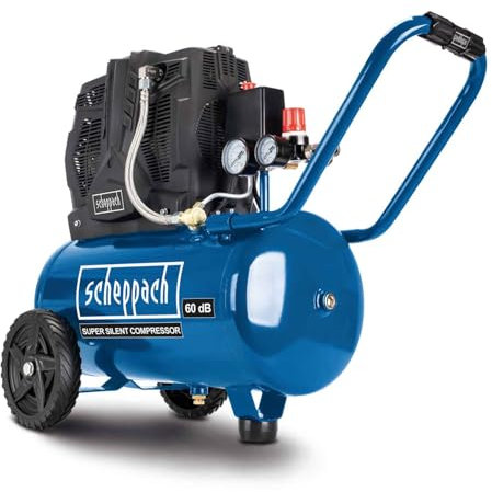 Scheppach HC25Si Super-Silent Kompressor Leisekompressor | 1100W Leistung | 8bar Arbeitsdruck | 24L Kessel | ölfrei & wartungsarm | Ansaugleistung 230 L/min Doppelzylinder | inkl. Fahrvorrichtung