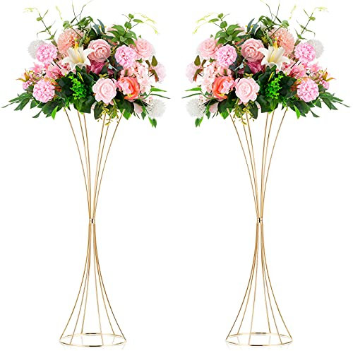 Nuptio 2 Stück Rose Gold Hochzeit Mittelstücke Tischvase, 79cm Hoch Metall Trompete Vase, Straße Führen für Hochzeitsfeier Abendessen Herzstück, Blumenständer für Weihnachten Jubiläum Dekoration