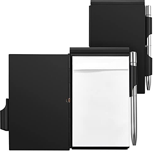 2 Stücke Metall Tasche Notizbuch mit Stift und Nachfüllbarem Papier, Aluminium Klappe Büro Notizbuch, Mini Notizblock Halter, Kleines Tagebuch Notizbuch mit Stift Halter (Schwarz)