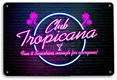 Artylicious Club Tropicana Neon Cocktail Bar Schild Wandkunst A4 Metallschild