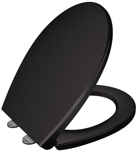 AAN Black Toilet Seat Soft Close Quick Release for Easy Clean Oval Toilet Seat Durable Loo Seat Strong UF Top Fix