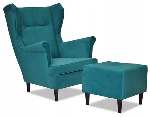 Family Meble Ohrensessel mit Hocker, Modell Ari II, Skandinavisch, Relaxsessel aus Webstoff, Loungesessel, Ohrensessel mit Hocker, Bequemer Sessel, Für Wohnzimmer, Esszimmer, Schlafzimmer, Amore 66