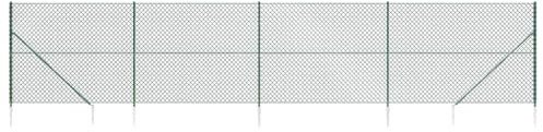 'vidaXL Chain Link Fence with Spike Anchors 1.4x10 m - Green - Galvanised Steel with PVC Coating - Interlocking Design - Weather-Proof for Property Security and Animal Enclosure