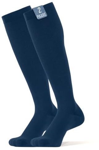360 Relief Kompressionsstrümpfe Damen und Herren - Stützstrümpfe | 2 Paare Kompressionssocken für Sport, Laufen, Flug, Reise, Joggen, Radsport - Reisestrümpfe L/XL Blau