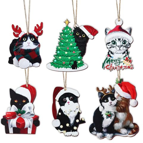 Cat Christmas Ornaments, Joyoldelf 6pcs Black Cat Ornaments, Cat Ornament for Cats Lovers, Christmas Tree Ornament Hanging Party Decor Merry Xmas Decor Ornaments Cats