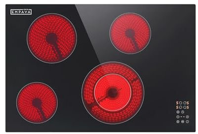Empava Electric Cooktop, 30 inch 4 Burners, Built in Radiant Stove, Including Dual Zone Element, Ceramic Glass Smooth Surface in Black, ETL Certified, All Kinds of Cookware, 220-240V, No Plug