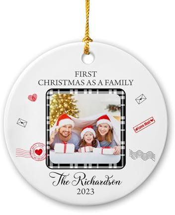 Christbaumschmuck Keramik Weihnachtsanhänger Anhänger Weihnachtsbaumschmuck Hängende Ornamente Weihnachtsdeko Personalisiert Mit Foto, Zuerst Als Dreiköpfige Familie, Familienbilderrahmen Für