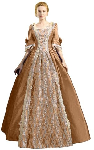 Beokeuioe 18. Jahrhundert Damen Rokoko Ballkleid Druck Lange Gothic Viktorianisches Kleid Maskerade Thema Kleider Mittelalter Renaissance Kostüm Halloween Karneval