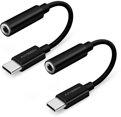Uppgraderad USB C till 3,5 mm uttag hona hörlursadapter (2-pack), USB C till Aux hörlurar ljudadapter, Hi-Res DAC-chip hörlursadapter kompatibel med iPhone 15-serien Samsung, Pixel, iPad (svart)
