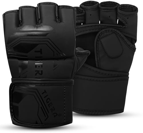 TIGERA Guantes de boxeo MMA para hombres y mujeres, guantes de boxeo para bolsas de artes marciales, guantes de kickboxing con palmas abiertas, guantes de boxeo para sacos de boxeo, sparring, Muay