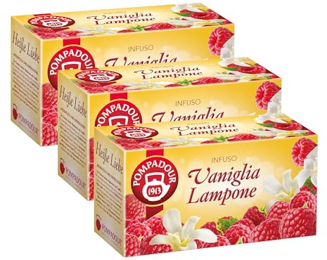 Pompadour, Infuso Vaniglia e Lampone, 60 Filtri (3 Confezioni da 20 Filtri), Dolce e Fruttato, Piace anche ai Bambini, Senza Lattosio, Glutine e Allergeni, Vegan
