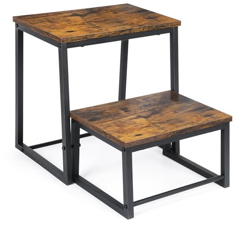 smusei 2 Stufen Tritthocker Klappbar für Erwachsene & Kinder, 3-in-1 Stabiler Holzhocker Fußbank Abnehmbar für Küche, Bad, Schlafzimmer, Toiletten, Tragfähigkeit 200KG -Braun