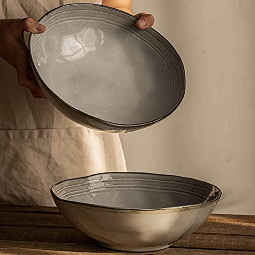 WJIHUYU Set of 2 Japanese Ceramic Ramen Bowl, 1650ml Large Salad Bowl Porcelain Ramen Bowl Porcelain for Muesli Udon Soba Pho Noodles Pasta