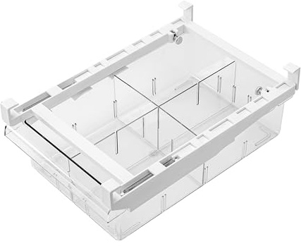 Oggi Undershelf Fridge Drawer Organizer - Easy-to-Mount Pull Out Drawer with Clear Dividers - Refrigerator Organizers and Storage for Cheese, Fruits, Vegetables, Snacks, Deli Meats & More - 12x8x3.5