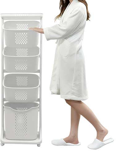 BAOKALER 4-Tier Laundry Hamper Sorter, Vertical Rolling Laundry Baskets with Wheels Removable, Stackable Laundry Cart Organizer and Storage for Small Space, Dorm, Closet, Bathroom