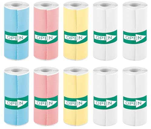 10 Rouleaux de Papier Autocollant pour Imprimante Thermique, 5,5x2,5cm Papier Autocollant Thermique Papier Thermique pour Mini Imprimante & Appareil Photo Instantané pour Enfants (4 Couleurs)