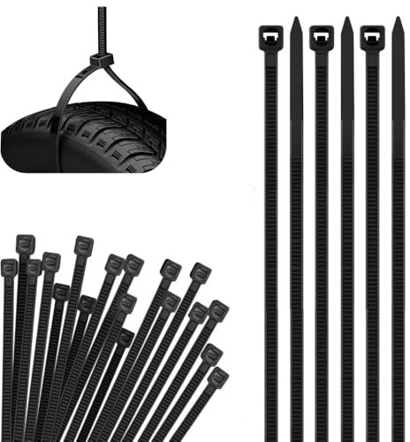 200Pcs Cable Ties Black, 300mm x 4.8mm, Heavy Duty Nylon Cable Ties with 30kg Tensile Strength, Multi-Purpose Zip Tie Wraps for Indoor Outdoor Home Office