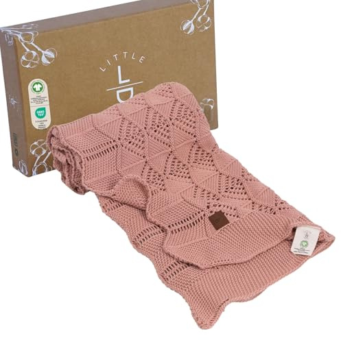 Little Dedi Emily Design 100% Bio-Baumwolle Babydecke 80x100 cm Rosa – GOTS-Zertifiziert, Weiche Pucktuch, 80x100 cm, Geschlechtsneutral, Neugeborenen Kuscheldecke