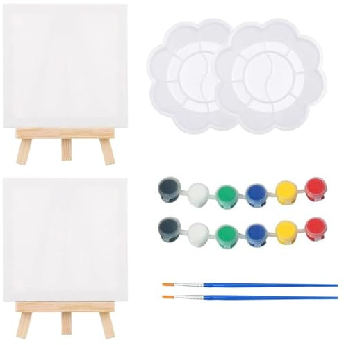 2 Set Canvas and Easel Set, Mini Canvas and Easel, Mini Canvases, Suitable for Art Classes, Painting Parties, Oil Painting, Tabletop Art and Handicrafts, Watercolor, Tempera Art Projects