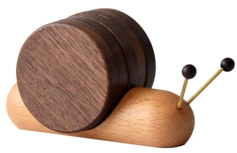 Sottobicchieri in Legno, 4 Pezzi Set Magnetico a Forma di Lumaca con Supporto, Sottobicchieri Assorbenti per Tazze, per Tavolo da Pranzo, Decorazione Casa e Regalo