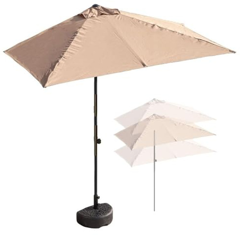 YySXIQ Outdoor Half Garden Umbrella With Adjustable Height & Waterproof - Heavy Duty Offset Umbrella For Balcony Patio Market Courtyard | Sand Base (Khaki)