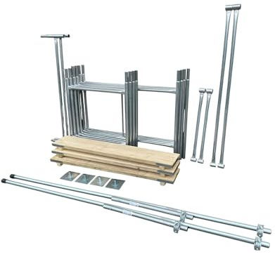 Toptower Classic Scaffolding Tower 4.65m (Working Height) 4' x 2'6 Base Size DIY Galvanised Scaffold Tower Basic Kit with Platform Boards & Stabilisers)