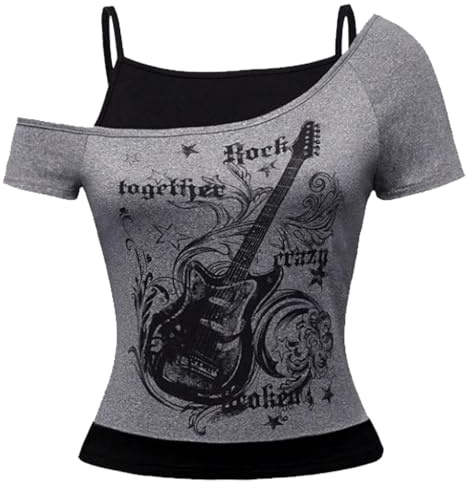 DAVBNM Grunge Clothes Y2k Vintage T Shirt Gothic Graphic Aesthetic Short Sleeve Punk Crop Top Streetwear Harajuku Summer for Teen Girls Black