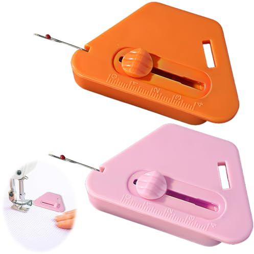 2-i-1 Justerbar sömguide med sprättare – Magnetiskt tillbehör för symaskin, 2 st (rosa & orange)