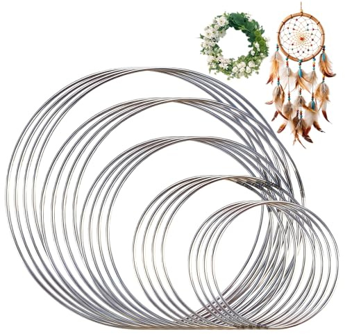 HJYIMYI 20 stycken metallringar för pyssel, 10/12/15/18/20 cm diameter metallringar, lämplig för bröllopskransdekoration, gör-det-själv-hantverk, drömfångare, blomarrangemang etc (silver)