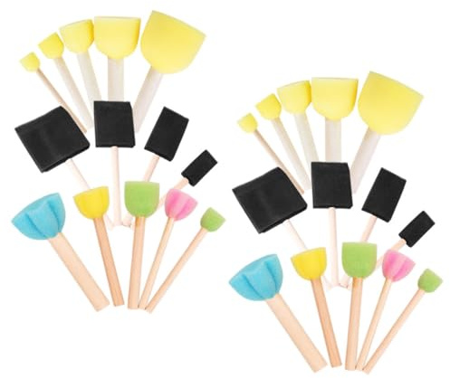 MOKKHNB Lot de 28 Tampons en Éponge et Pinceaux Éponge pour Garçon et Filles, Couleurs Variées, Outils de Peinture DIY, Apprentissage Créatif et Loisirs Artistiques Scolaires