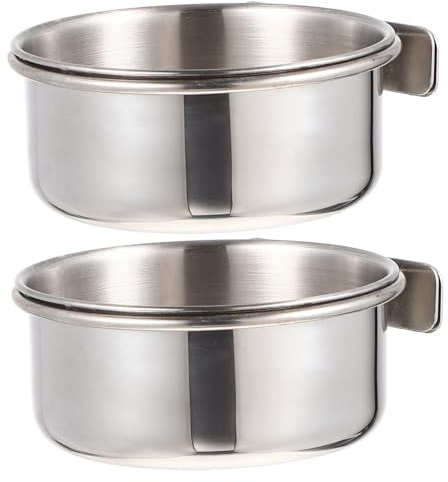 SHINEOFI 2 Sets Mangeoire à Perroquets en Acier Inoxydable Argenté, Bol Suspendu Réutilisable pour Cage à Oiseaux, pour Perroquets et Volières Intérieures