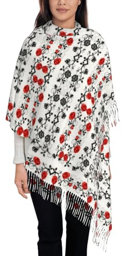 FHIZOAL Floral Rose Lierre avec feuilles Printemps Foulard Foulard Femmes Mode Écharpe Châle Doux Chaud Automne Hiver Usage Quotidien Bureau Voyage, Noir , taille unique