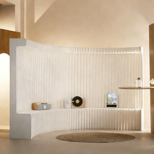 GMHXY foldable paper wall-White Foldable Paper Room Divider Partition with Display Shelf, Portable Room Divider for Home Office Studio (H240cm*L500cm)