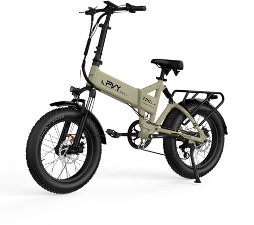 PVY E Bike Klapprad, Elektrofahrrad mit 250W 100Nm Motor 48V 16.5Ah Removable Akku bis 120km, 20×4,0 Zoll Fette Reifen 25km/h 7-Gang mit Hydraulische Bremsen für All Terrain, Z20PLUS 1000 (Beige)