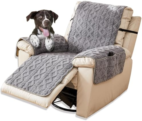 CFPLeHiYS Sesselschoner für Relaxsessel, Sessel Überzug Rutschfest, Sesselüberwurf mit Taschen, Schonbezug Sessel Fernsehsessel, Sesselbezug für Senioren Haustieren, Waschbar, Grau,1 Sitz (55*190cm)