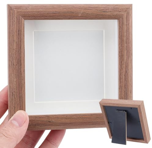 CRASPIRE Marco Fotos 4.8 x 4.8 Pulgada Forma Caja Sombra Mini Marcos Madera Ventana Y Papel Marrón Pequeño Marco Madera Cuadrado Exhibir Soportes Mesa Escritorio Medallas Premios Fotos Decoración DIY