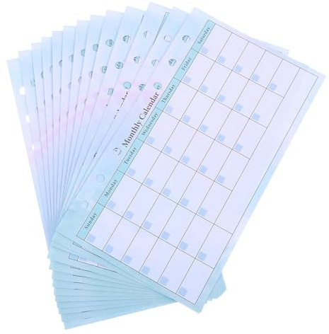 Kichvoe Recambio de Planificador Mensual A6 sin Fecha 14 Hojas, Formato 6 Anillas, Papel Resistente para Agenda Diaria, Insertos de Calendario Acuarela, Planificador Semanal para Uso