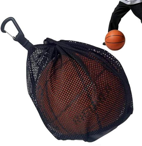 QhgPnt 1Pcs Single Ball Bag Mesh Basketball Bag, Double Hook Portable Drawstring Sling Back Bag, with Zipper Pocket, Drawstring Net Ball Storage Bag for Carrying Basketball All Kinds of Backpacks